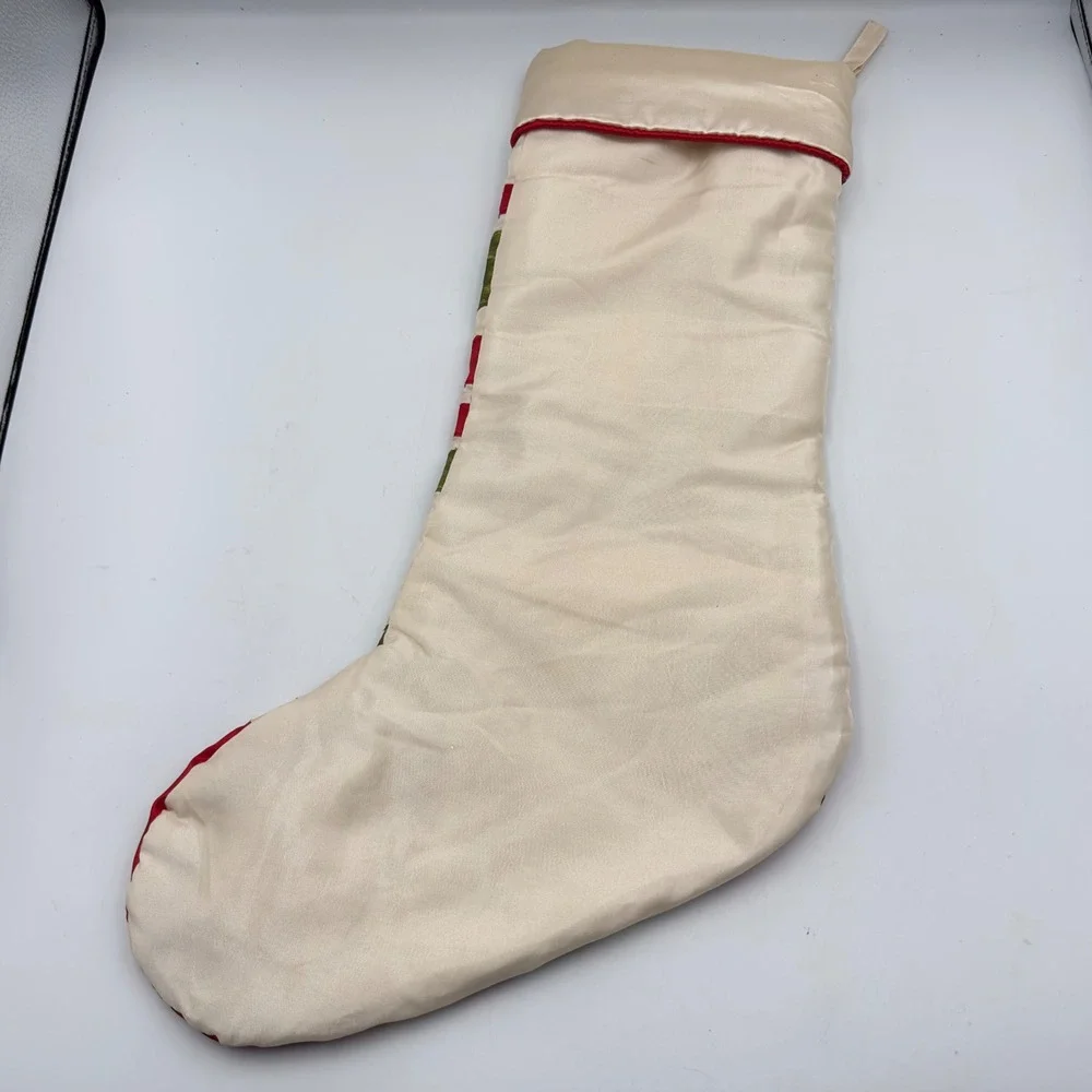 Imperial Home Fashion Christmas Stocking Red Green Striped cream Satin‎